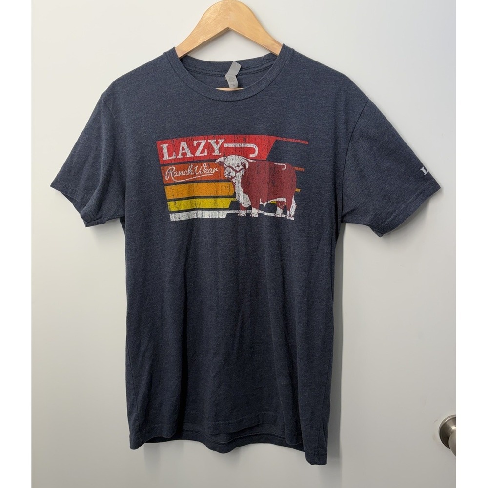 J Ranch Wear T-Shirt Mens Size Medium Navy Blue Cowboy Western Landman